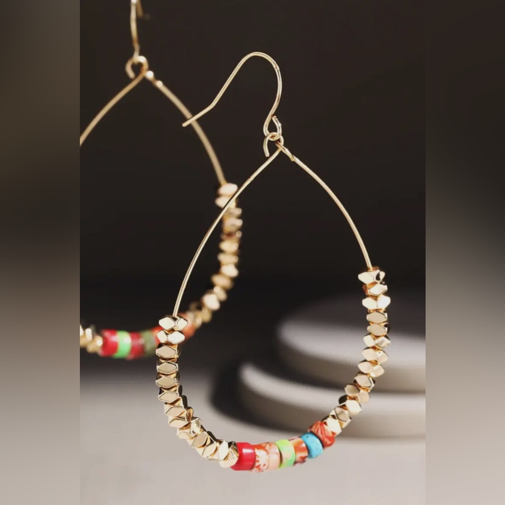 Gold Beaded Hoop Earrings